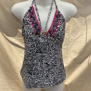 Candies Swim Halter B&W Zebra Stripe bathing suit